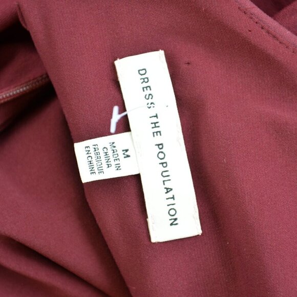 Dress the Population Caro Burgundy Long Sleeve Belted Sheath Dress Sz M - Picture 4 of 9